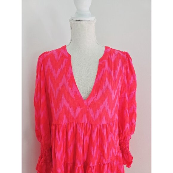 Pomander Place Tuckernuck Pink Ikat Kenzo Chevron V-Neck Mini Swing Dress Large - Picture 3 of 15